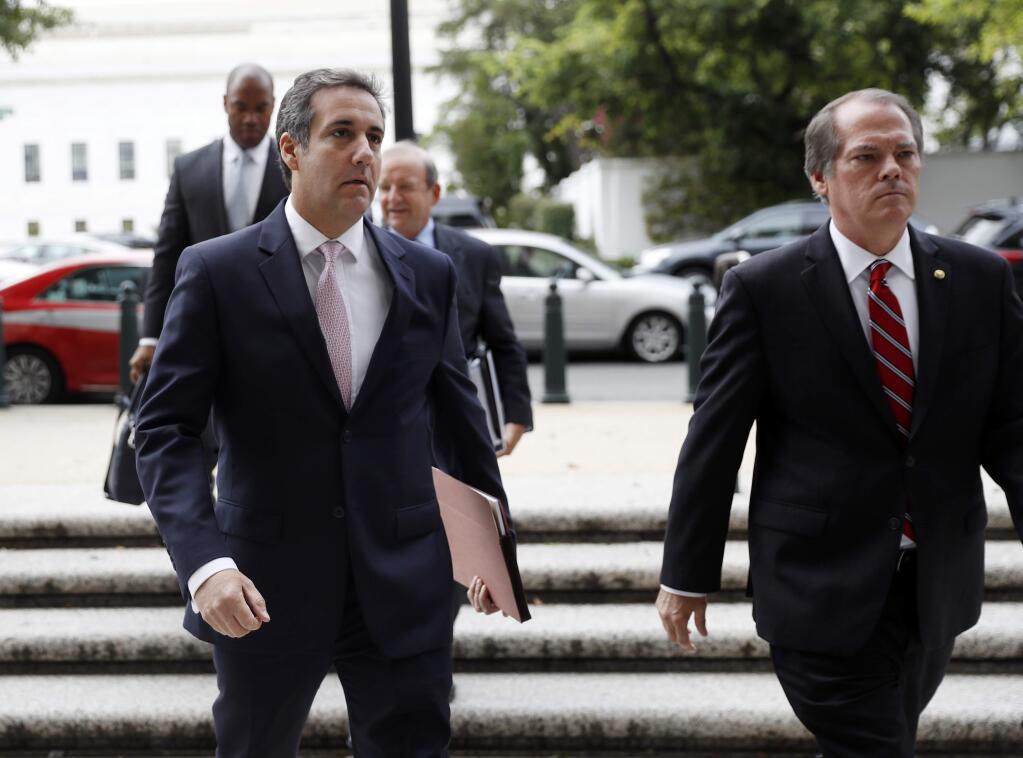 Michael Cohen, President Donald Trump's personal attorney, arrives on Capitol Hill in Washington, Tuesday, Sept. 19, 2017. Cohen is schedule to testify before the Senate Intelligence Committee in a closed session. (AP Photo/Pablo Martinez Monsivais)