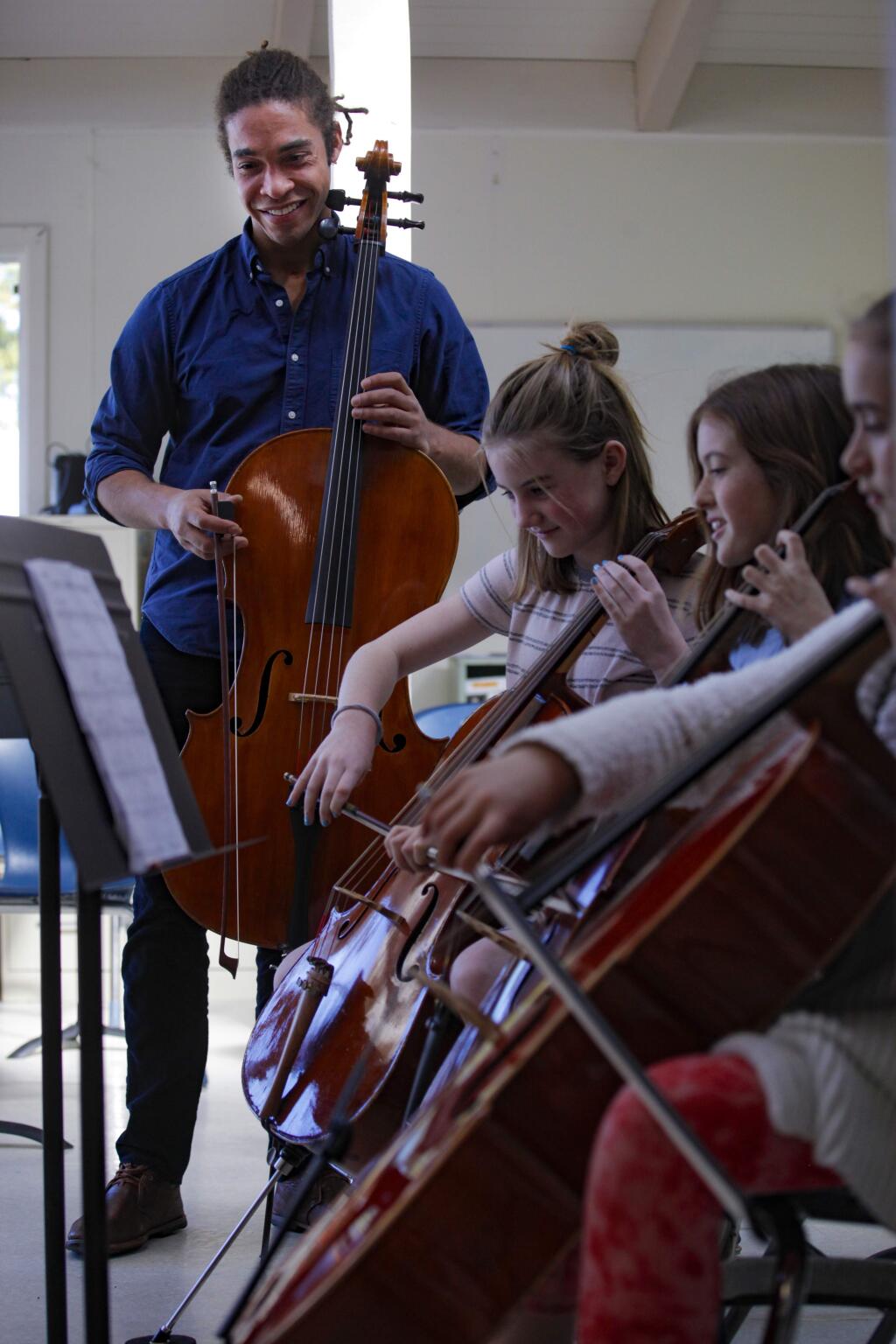 Petaluma, CA, USA. Tuesday, February 11, 2020._ Michael Fecskes, a beloved music teacher at Live Oak School and in Sonoma, destroyed his cello a year ago. Daunted by the high cost of getting it repaired, his friends started a successful Go Fund Me drive to help him pay for it.(CRISSY PASCUAL/ARGUS-COURIER STAFF)