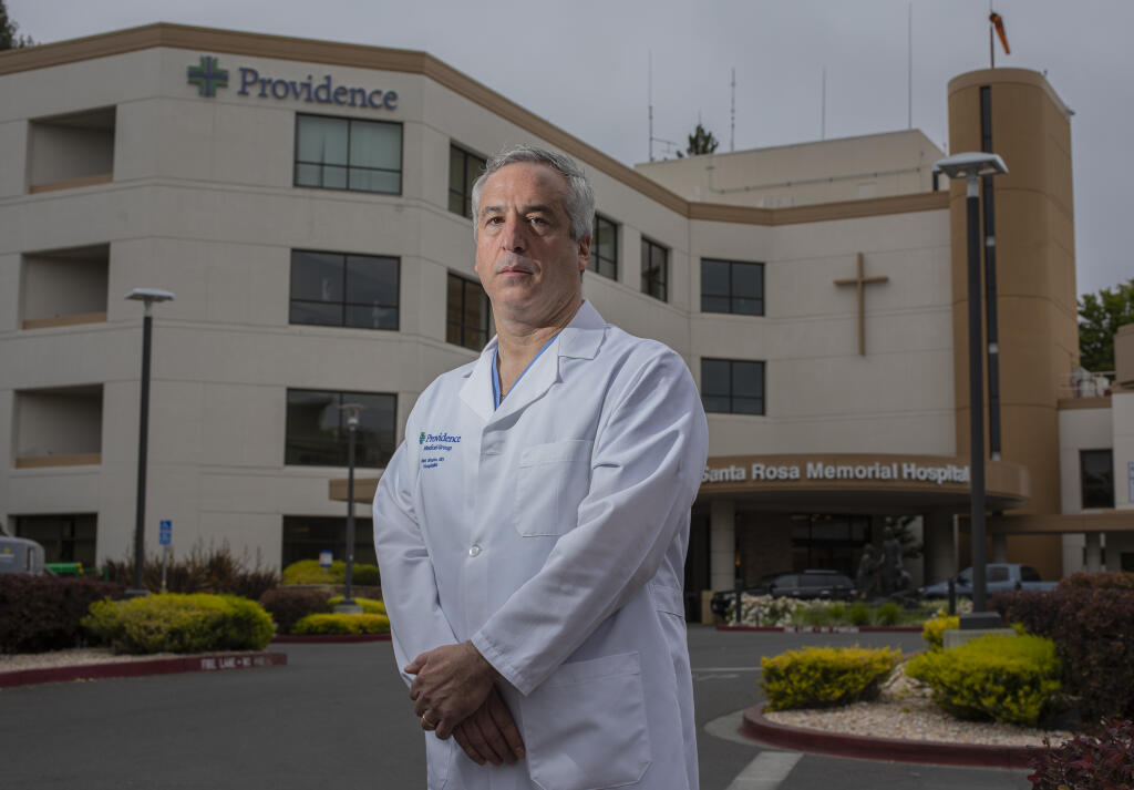 Santa Rosa Memorial Hospital’s Dr. Mark Shapiro believes the never-ending wave of American gun violence is a public health crisis that physicians need to address. They should be talking to patients about gun safety and trauma, Friday May 27, 2022. (Chad Surmick / The Press Democrat)