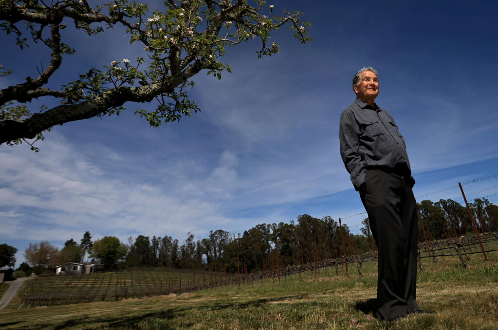Terence Alberigi, 91, was 14-years-old when he witnessed a Japanese balloon bomb whistle in overhead on January 4, 1945, at his parents farm in Forestville that landed in a tree. Operation Fu-Go sent 9,300 balloons over the Pacific Ocean and was largely considered a flop. The Foretsville sighting on Vine Hill Road was one of the first recorded. (Kent Porter / The Press Democrat) 2022