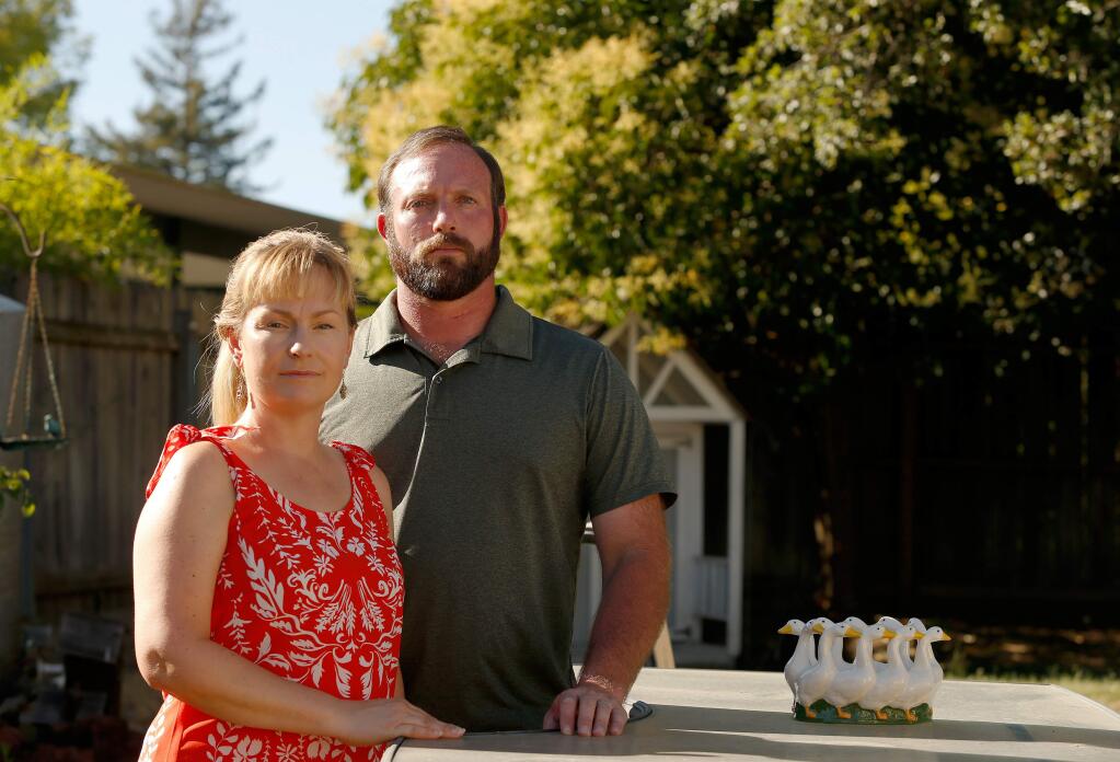 Amelia and Scott Chapman are opposed to the proposed construction of a 70-foot tall cellular tower behind their home in Santa Rosa, California, on Friday, July 7, 2017. (Alvin Jornada / The Press Democrat)