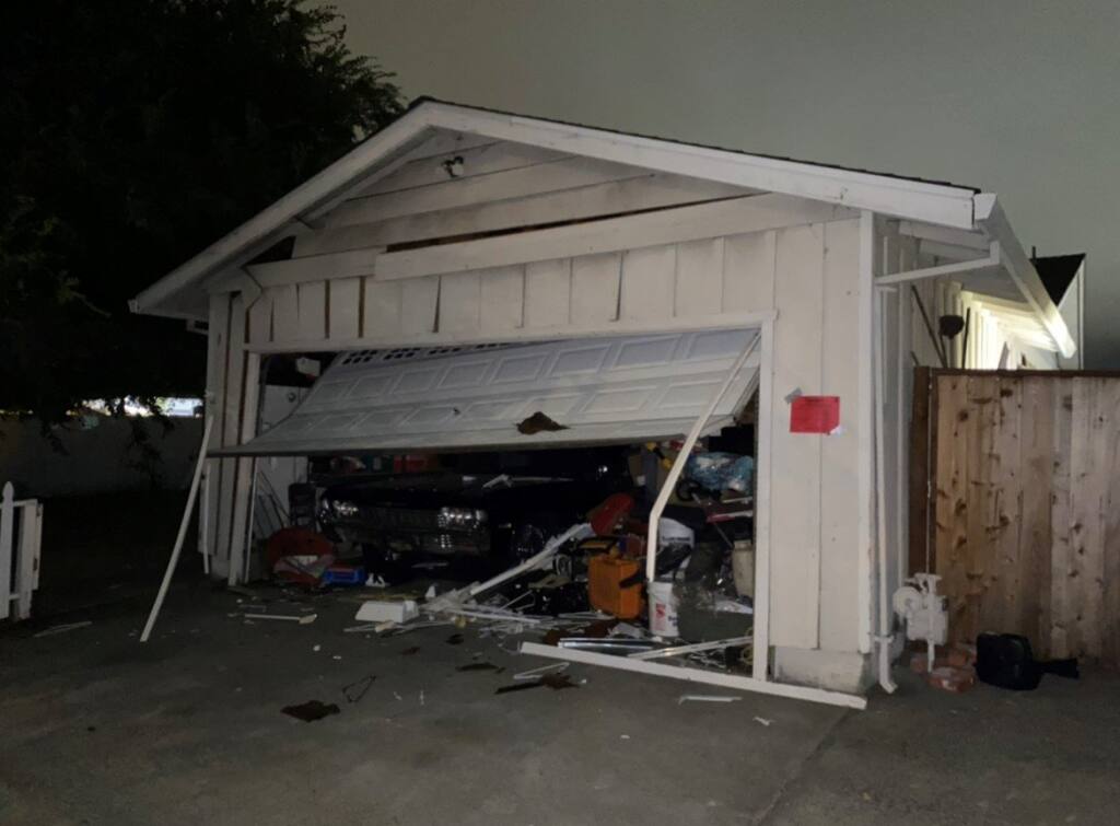 This image shows a home that was damaged in an explosion on Russell Avenue in Santa Rosa Sunday, Aug. 21, 2022. Investigators say it was caused by a suspect manufacturing butane hash oil. (Santa Rosa Police Department)
