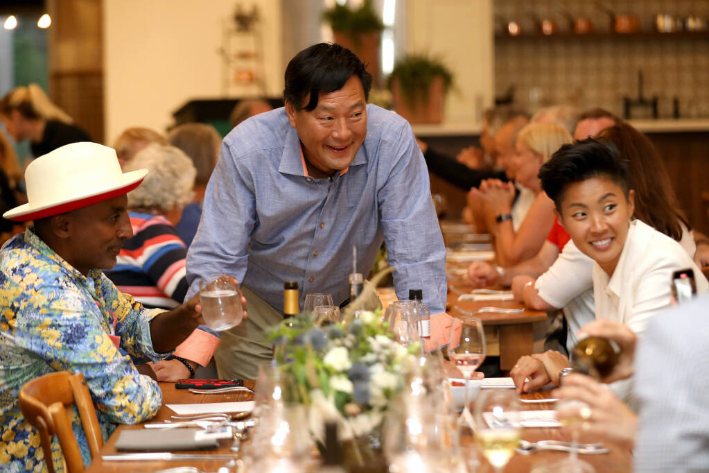 Chef Marcus Samuelsson, left to right, Chef Ming Tsai and co-host Kristen Kish attend a screening and dinner for Netflix’s “Iron Chef: Quest for an Iron Legend,” hosted by Napa Valley Film Festival and the Culinary Institute of America at Copia on June 15, 2022 in Napa, California. (Kelly Sullivan/Getty Images for Netflix)