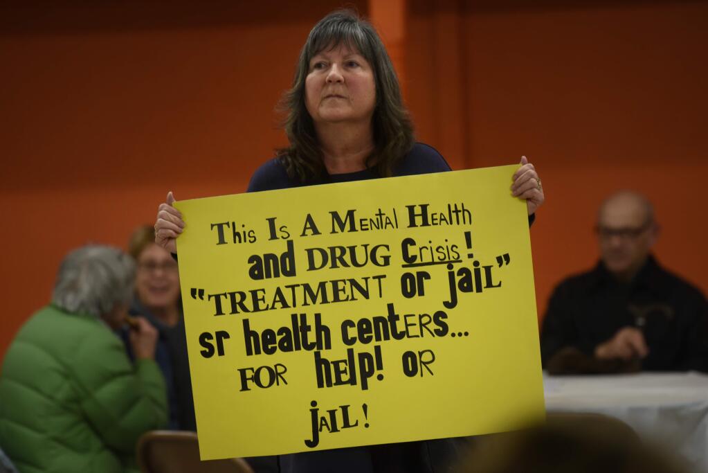 “I don't think that compassion is letting people live in squalor,” said Sherri Ponzo, 57, a frustrated resident who lives near the Joe Rodota Trail and attended a meeting to discuss the issues regarding homeless persons currently living on that trial that was hosted by Sonoma County officials at the Roseland Village Community Center in Santa Rosa, Calif. on Friday, Jan. 10, 2020.(Photo: Erik Castro/for The Press Democrat)