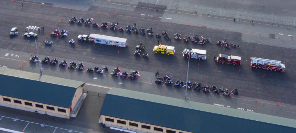 The Rip City Riders gather to escort the Traveling Vietnam Memorial Wall into Sonoma for Veteranís Day in 2012 (Robbi Pengelly/Index-Tribune).