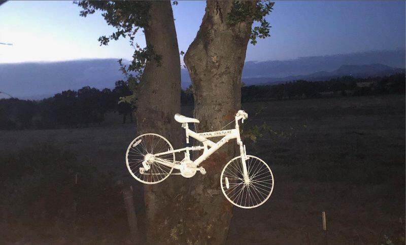 A ghost bike serves as a memorial for a fallen cyclist in Sonoma County. Photo courtesty Sonoma County Bicycle Coalition.
