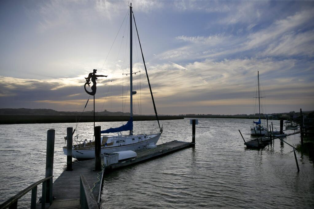 Boats moored to the dock at Gilardis Lakeville Marina, which is located about halfway beteen downtown Petaluma and the mouth of the Petaluma River on Wednesday, May 9, 2018 in Petaluma, California . (BETH SCHLANKER/The Press Democrat)