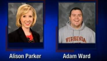 This screenshot from WDBJ-TV7, in Roanoke, Va., shows reporter Alison Parker and photographer Adam Ward. Parker and Ward were killed Wednesday when a former colleague opened fire during a live on-air interview in Moneta, Va. (WDBJ-TV)