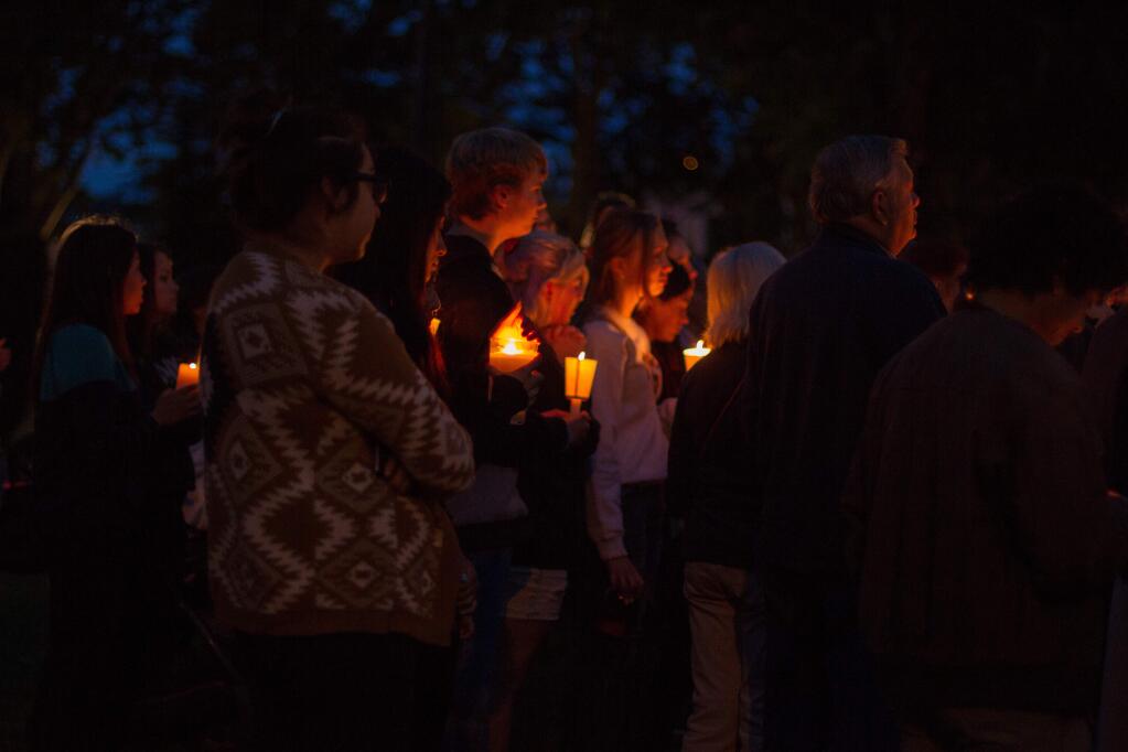Last Sunday evening, a community of students and loved-ones gathered on the Plaza in memory of the late Adam Kizer. (Photos by Rachael Hairston/Special to the Index-Tribune)