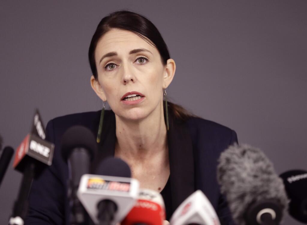 New Zealand Prime Minister Jacinda Ardern holds a press conference in Whakatane, New Zealand, Tuesday, Dec. 10, 2019. (AP Photo/Mark Baker)