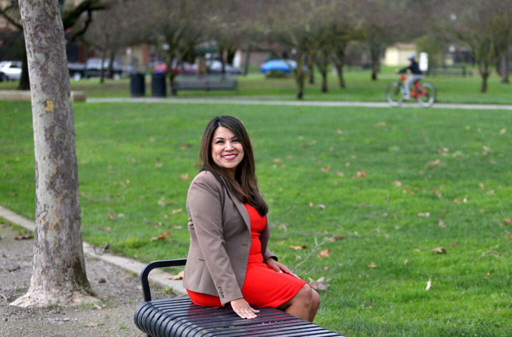 Windsor’s newly elected councilwoman Esther Lemus at the Town Green in Windsor on Sunday, January 20, 2019. (BETH SCHLANKER/ The Press Democrat)
