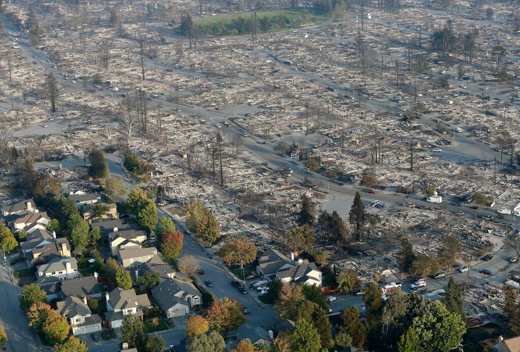 Devastation of the Coffey Park area of Santa Rosa caused by the Tubbs fire. (John Burgess/The Press Democrat)