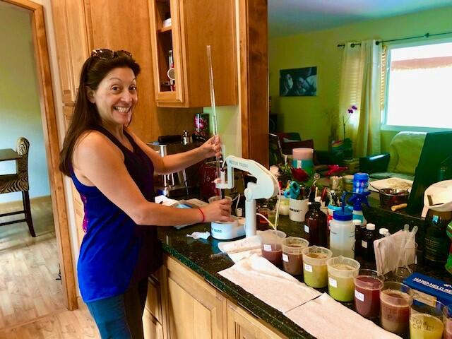 Theresa Heredia, director of winemaking for Gary Farrell Vineyards & Winery, created a lab at home to process grape juice samples in August 2020 during a mandatory evacuation.  (Gilda Estevez photo)