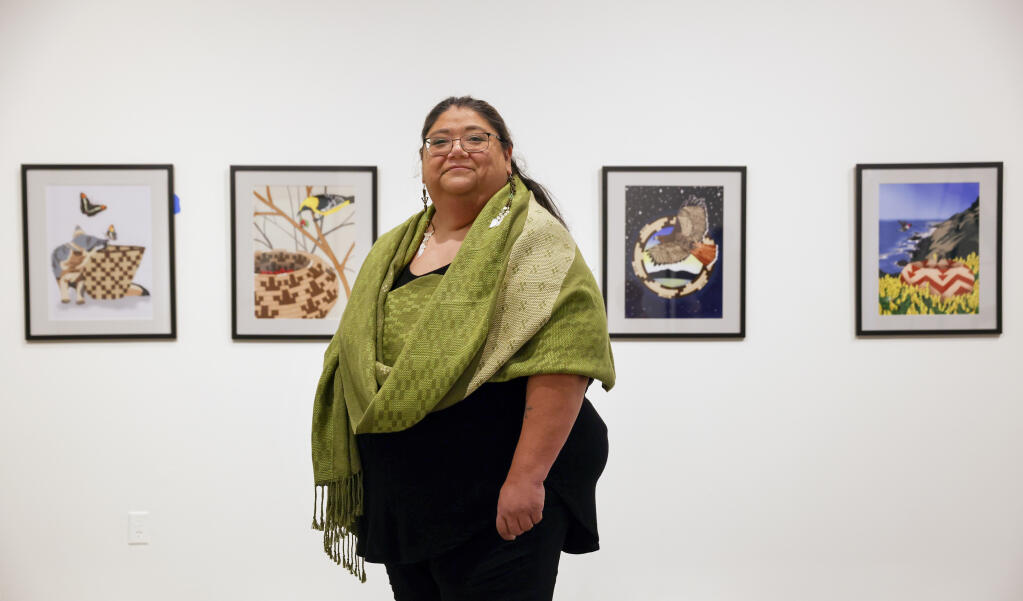 Meyo Marrufo is an artist, curator, and educator.  Marrufo lives in the Clear Lake basin and is a member of the Robinson Rancheria Band of Pomo Indians.  Photo taken at Sonoma Valley Museum of Art in Sonoma on Wednesday, January 18, 2023.  (Christopher Chung/The Press Democrat)