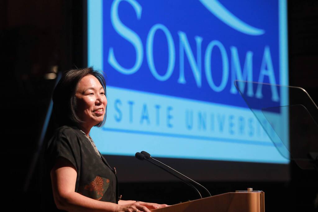 (FILE PHOTO) Judy Sakaki, president of Sonoma State University, spoke about being a single mother at the Sonoma County Women in Conversation event at the Green Music Center in Rohnert Park. (John Burgess/The Press Democrat)