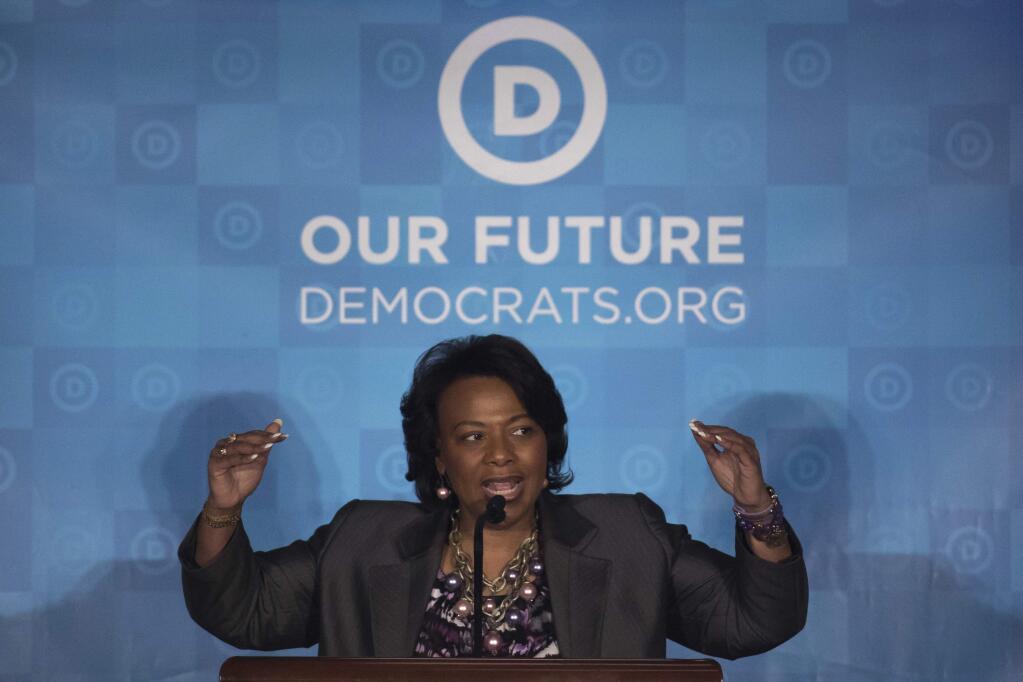 Bernice King, daughter of the late Rev. Martin Luther King Jr., speaks during the general session of the Democratic National Committee winter meeting in Atlanta, Saturday, Feb. 25, 2017. (AP Photo/Branden Camp)