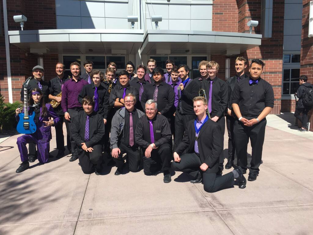 The Santa Rosa Junior College Jazz Band with director Jerome Fleg (in purple shirt, 4th from left). (Submitted photo)