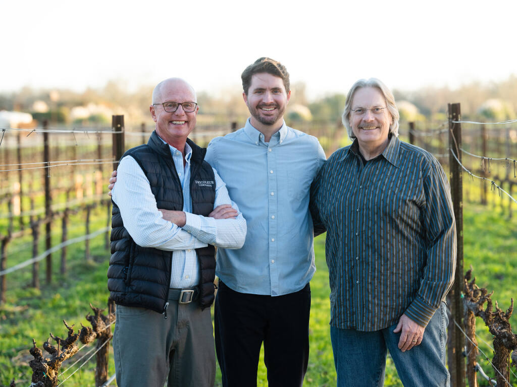 Bricoleur Vineyards’ cellar team is led by, from left, winemaker Cary Gott, assistant winemaker Tom Pierson and co-winemaker Bob Cabral. (courtesy of Bricoleur Vineyards)