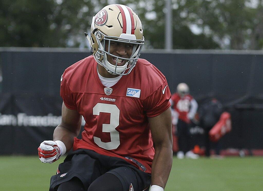 Eric Rogers practices during the 49ers' rookie minicamp in early May at Santa Clara. (Jeff Chiu / Associated Press)