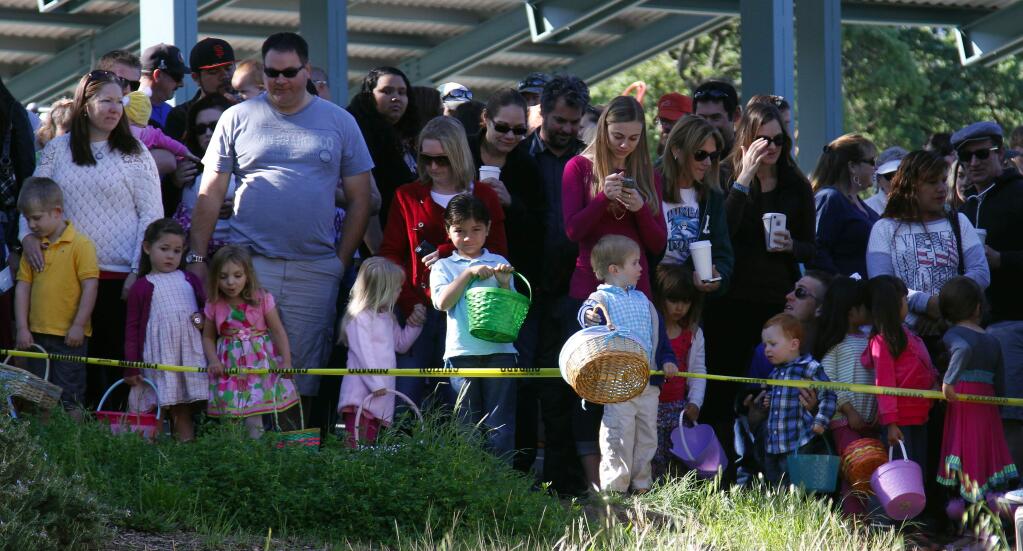 Youngsters await the start of the annual Easter egg hunt at Dunbar School in Glen Ellen Saturday. The event was sponsored by the Glen Ellen Firefighters Association.(photos by Bill Hoban/Index-Tribune)