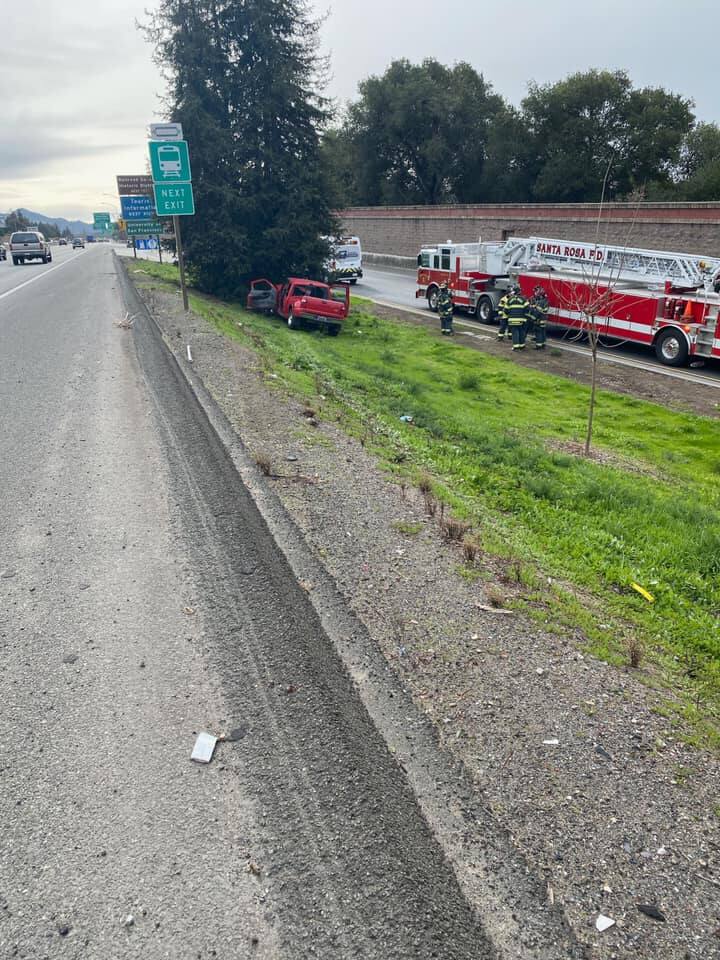 A man, who has not yet been identified, suffered major injuries in a suspected DUI crash on Highway 101 in Santa Rosa on Tuesday, Jan. 26, 2021. (CHP-Santa Rosa / Facebook)