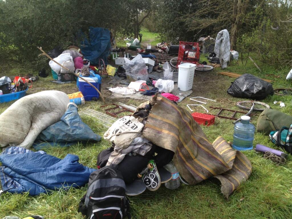 A homeless camp near Cedar Grove Parkway on property owned by the City next to the river where arrests were made on Wednesday, February 11, 2015.