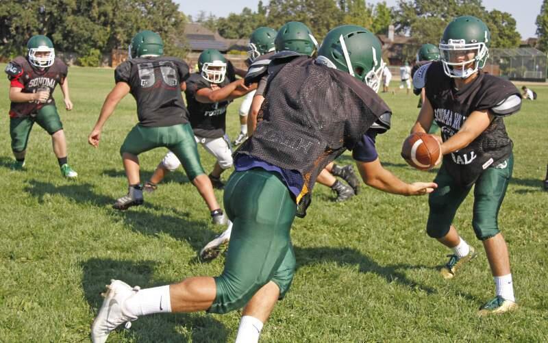 A pre-season scrimmage last year at Sonoma Valley High School. This season's training camp begins Monday, July 23, on the school field. (Bill Hoban/Index-Tribune)