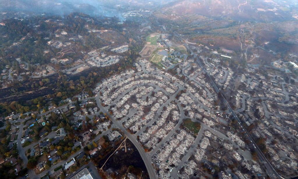 Damage to the Larkfield/Wikiup area caused by the Tubbs fire. (John Burgess/The Press Democrat)