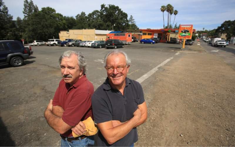 COMMUNITY GATHERING SPOT: Valley residents Rich Lee and Michael Ross have lobbied for a plaza along Highway 12 in the Springs – the type of place, as Sup. Gorin says, for neighbors and visitors alike.