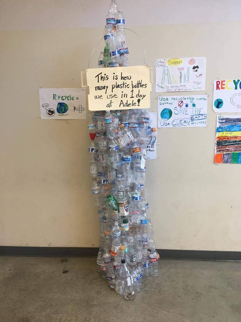 The water bottle display at Adele Harrison Middle School.