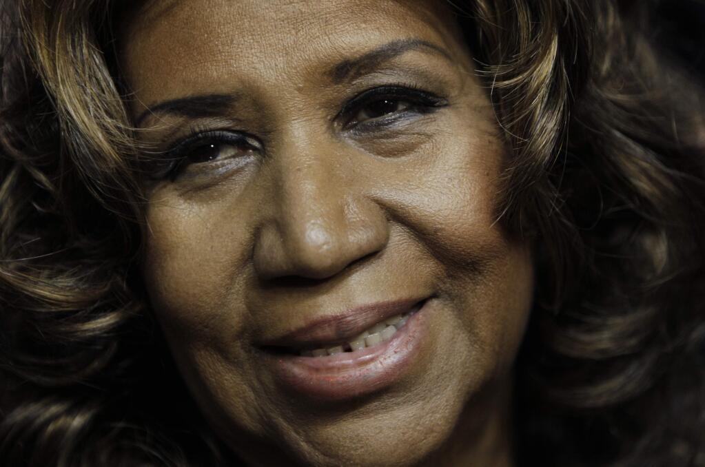 FILE - This Feb. 11, 2011 file photo shows Aretha Franklin in Auburn Hills, Mich. On Thursday, Aug. 16, 2018, Franklin died from pancreatic cancer at her home in Detroit. She was 76. (AP Photo/Paul Sancya, File)