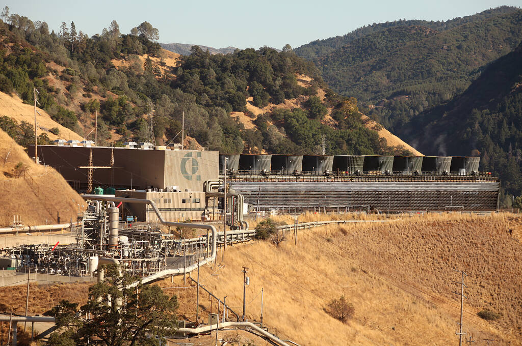 One of Calpine's 15 geothermal power plants in The Geysers region. Calpine is the nation's largest renewable geothermal power producer. Sonoma Clean Power is proposing widespread installation in the area of smaller geothermal plants that require much less water.
