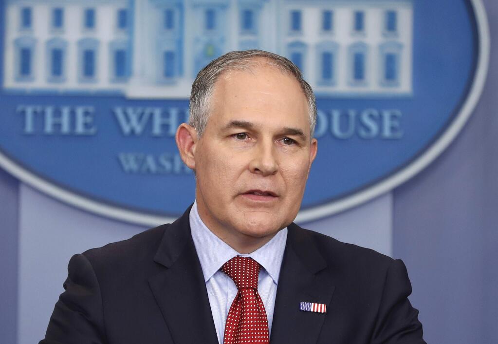 FILE - In this June 2, 2017 file photo, EPA Administrator Scott Pruitt speaks in the Brady Press Briefing Room of the White House in Washington. Speaking in Kentucky on Monday, Pruitt said he will sign a proposed rule on Tuesday “to withdraw the so-called clean power plan of the past administration.' (AP Photo/Pablo Martinez Monsivais, File)