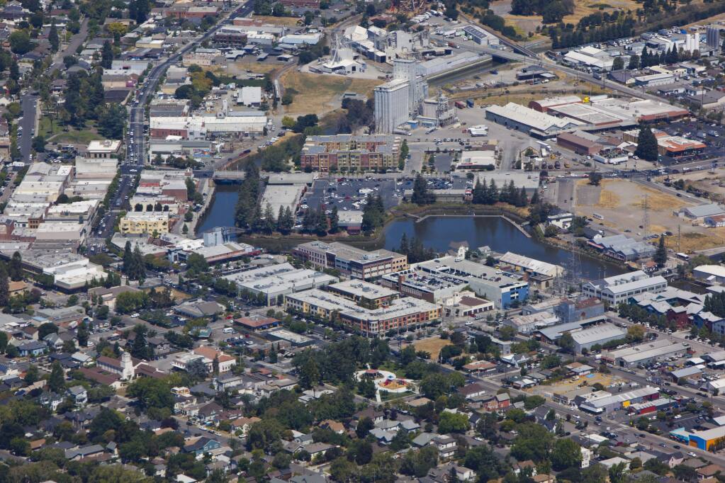 Petaluma, CA, USA. Monday, August 08, 2016._ Aerial view of downtown Petaluma. (CRISSY PASCUAL/ARGUS-COURIER STAFF)
