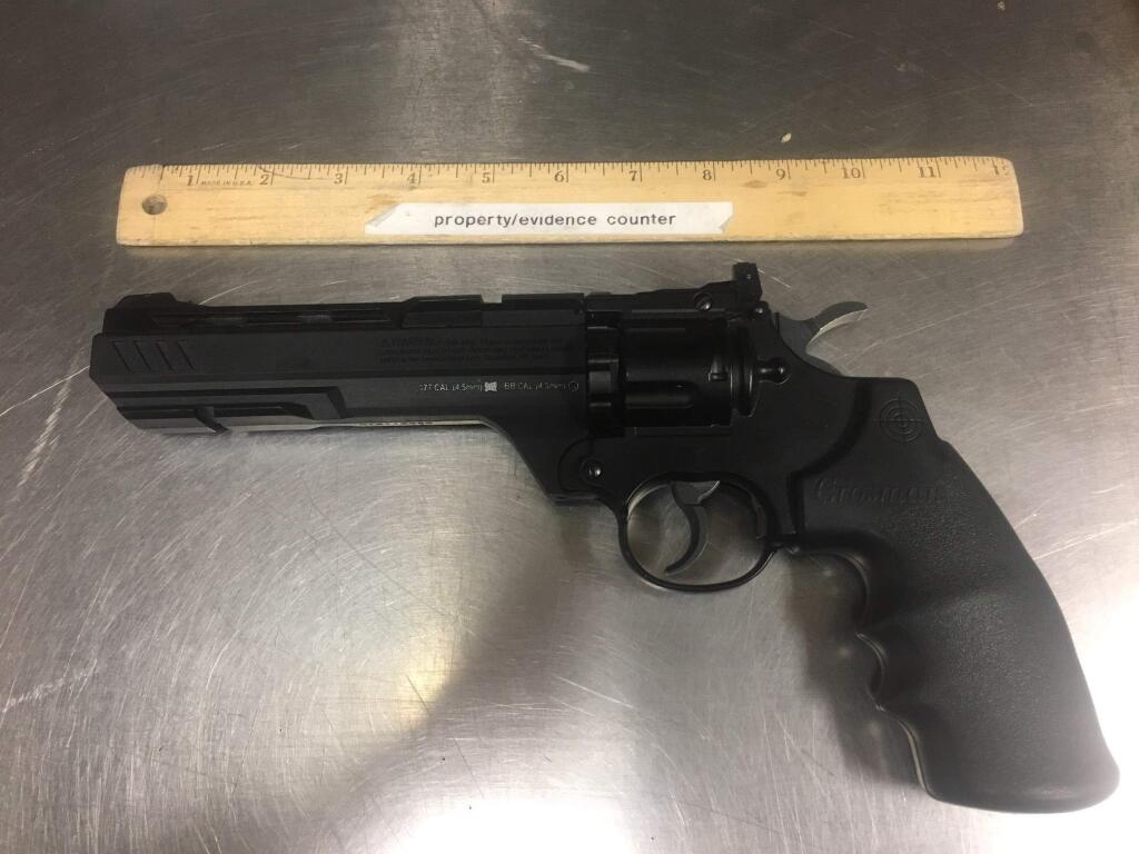 Police arrested a 25-year-old Bodega man suspected of brandishing this pellet gun made to look like a .357-caliber revolver on June 14, 2017. (PHOTO COURTESY OF THE SANTA ROSA POLICE DEPARTMENT)