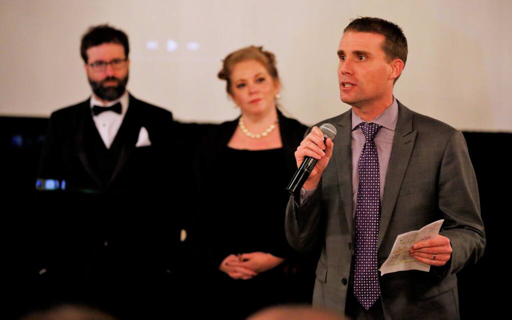 State Senator, Mike McGuire performed auctioneer duties in the live at the Oscar viewing party; 'Red Carpet Evening', a fund raiser for the Alexander Valley Film Society at Trione Winery in Geyserville, Sunday March 4th, 2018. (Photo Will Bucquoy/For the Press Democrat)