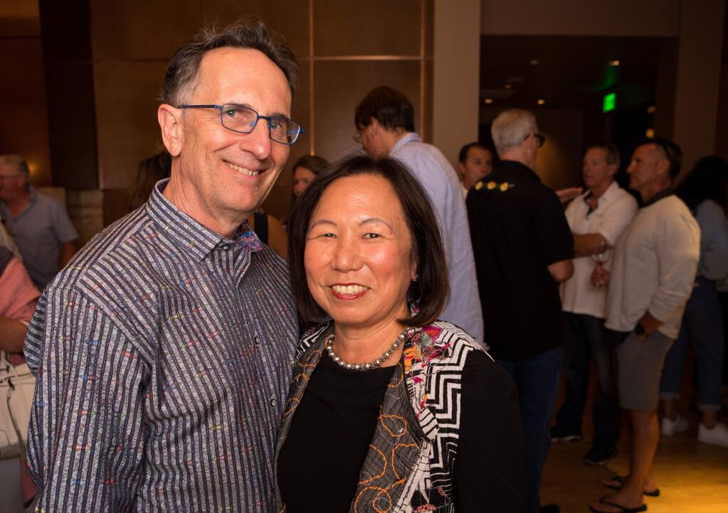Judy K. Sakaki, president of Sonoma State University, with husband, Patrick McCallum, at the after party following the Thicker Than Smoke benefit concert at Green Music Center's Prelude Restaurant in Rohnert Park, on Saturday, August 4, 2018. (Darryl Bush / For The Press Democrat, 2018)