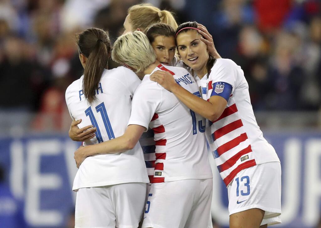 The U.S. women's national soccer team's discrimination lawsuit against the U.S. Soccer Federation alleging that they are paid less than their male counterparts. (MARK CARLSON / Associated Press)