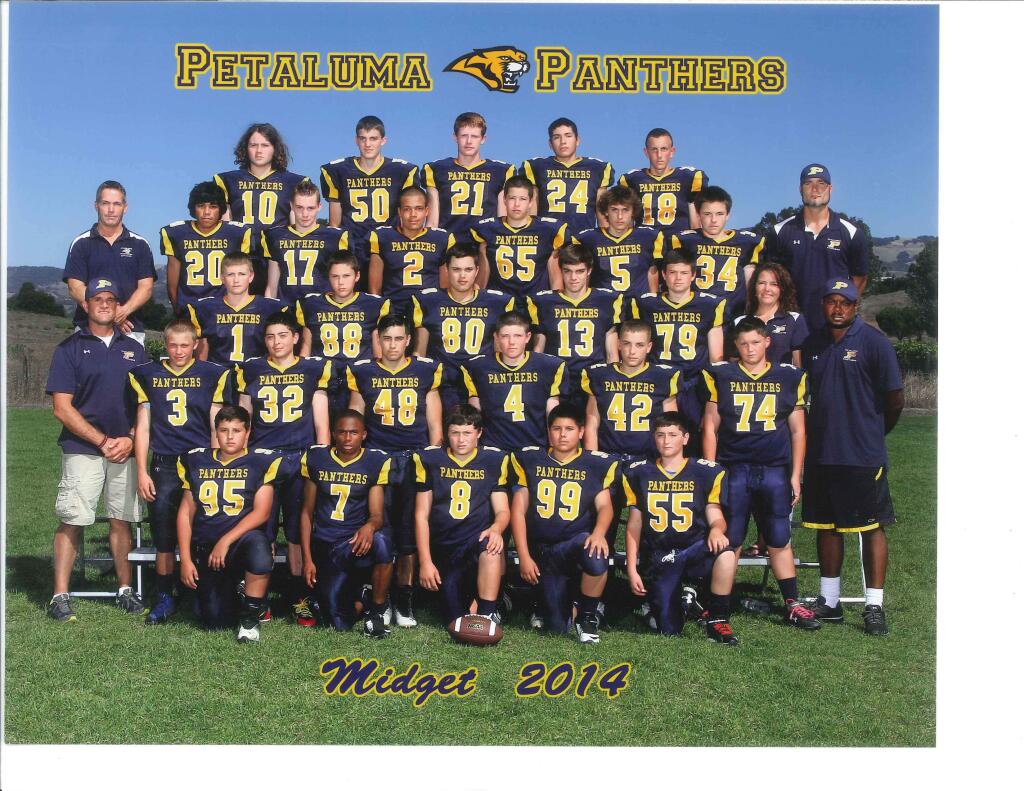 PHOTO PROVIDED BY SABRINA PETERSONThe Petaluma Panther Midget youth football team completed its regular season undefeated and now moves into the league playoffs before a trip to Las Vegas for the Pigskin Classic.