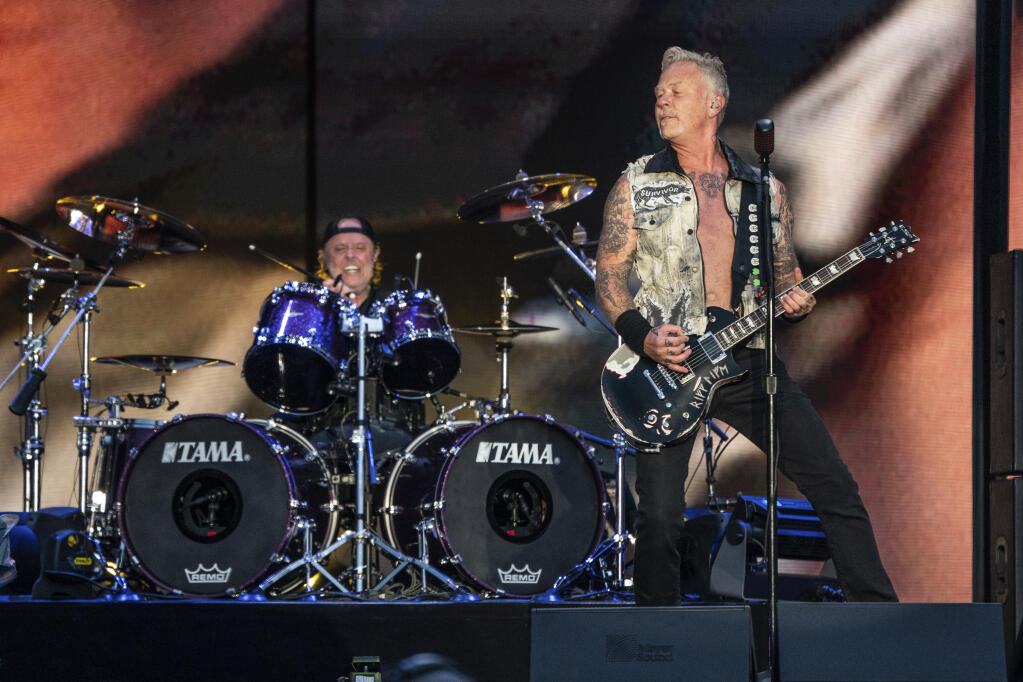 Lars Ulrich, left, and James Hetfield of Metallica perform at the BottleRock Napa Valley Music Festival at Napa Valley Expo on Friday, May 27, 2022, in Napa, Calif. (Photo by Amy Harris/Invision/AP)