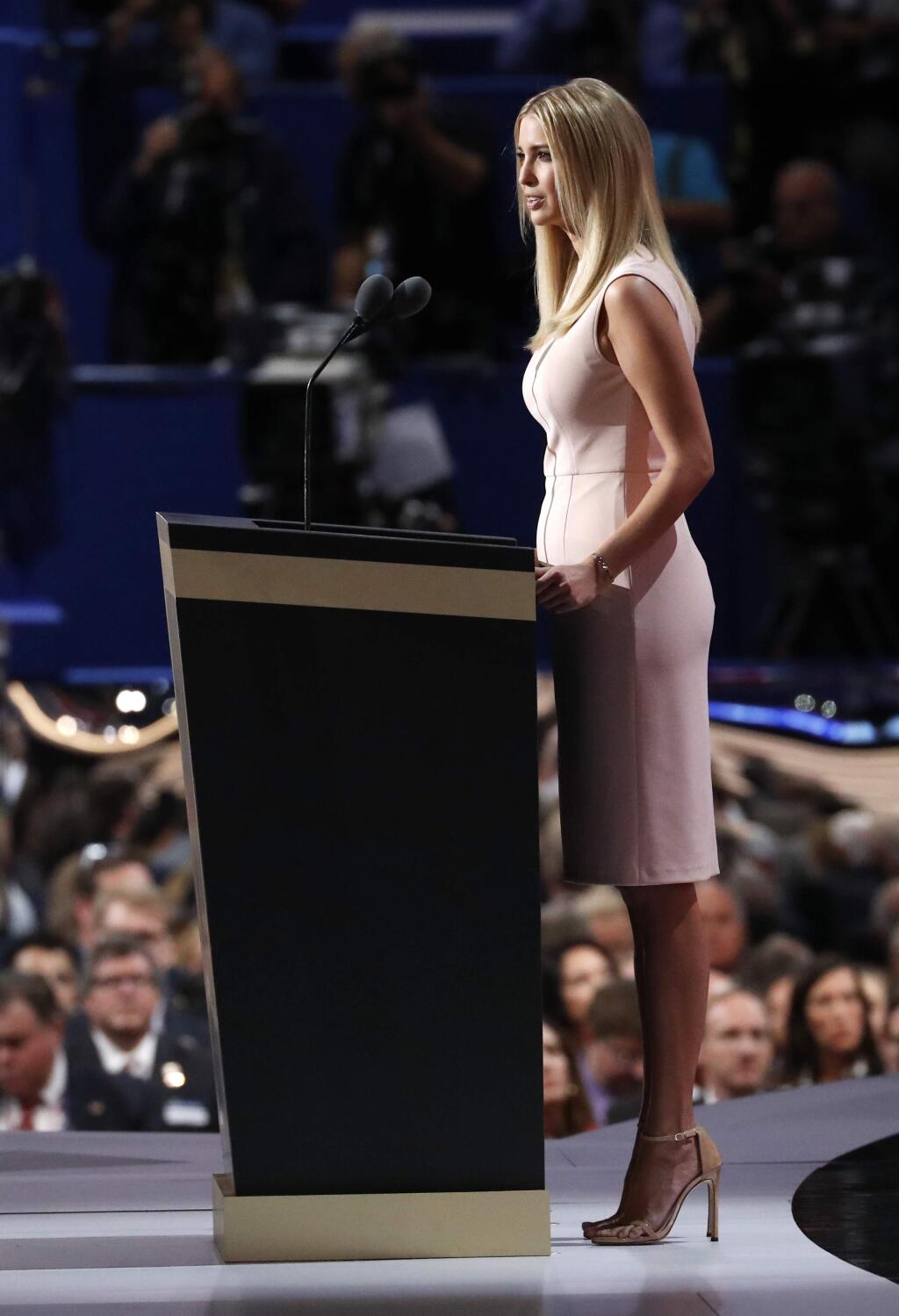 Ivanka Trump, daughter of Republican Presidential Nominee Donald J. Trump, speaks during the final day of the Republican National Convention.(PAUL SANCYA / Associated Press)