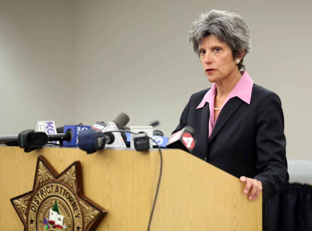 District Attorney Jill Ravitch speaks to the media Monday, July 7, 2014, in response to the Andy Lopez decision. (Crista Jeremiason/The Press Democrat, 2014)