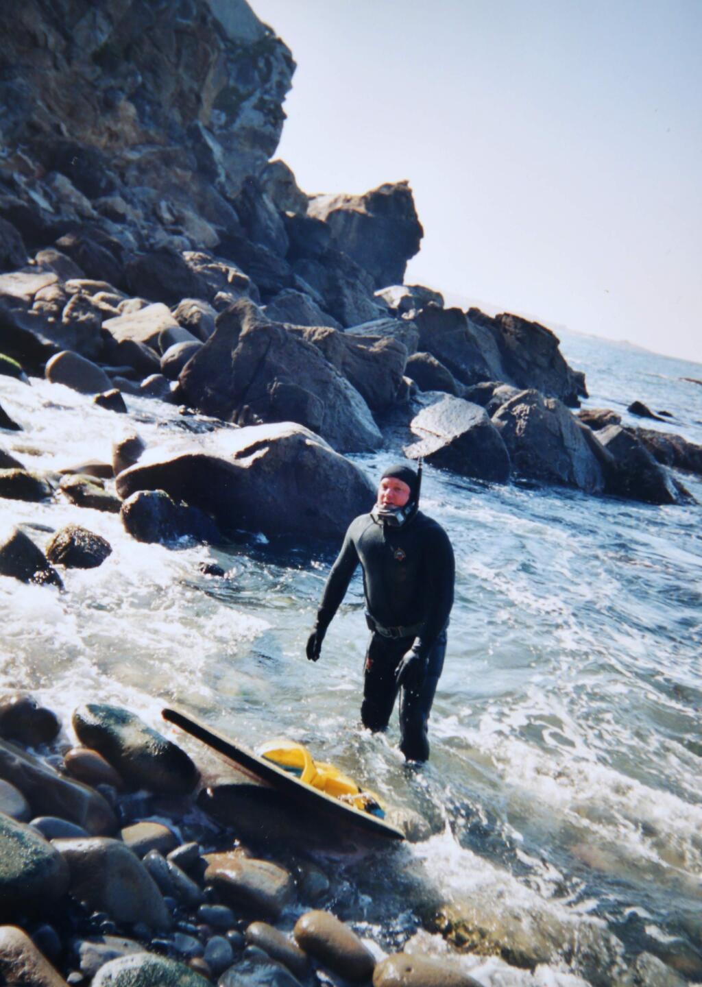 Craig Willes abalone diving at Salt Point Park's Fisk Mill Cove, in a photograph provided by Linda Willes. Craig Willes drowned while abalone diving at the same location in 2013.