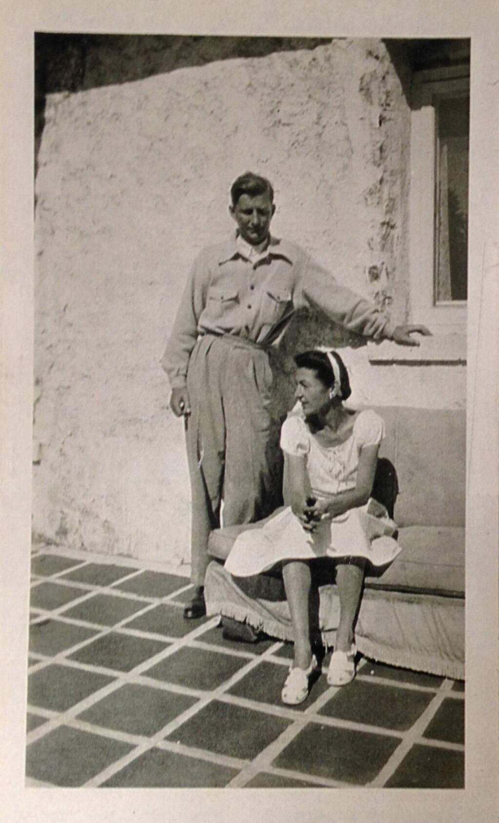 David Bouverie and his wife, Alice Astor, about 1942 at the west patio of his Glen Ellen home. (ACR archive photo)