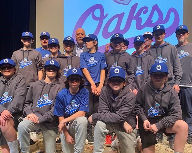Nor Cal Oaks youth baseball team players pose for a photo with Cal Ripken Jr. during an event in Santa Rosa, Thursday, March 16, 2023. (Nor Cal Oaks)
