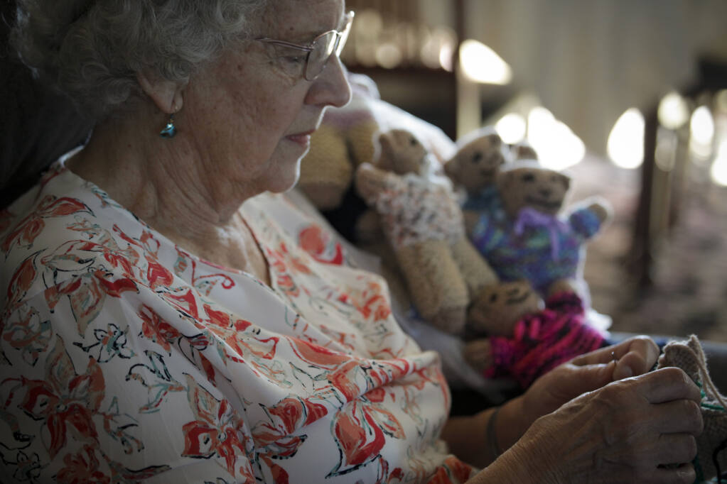 Joan O’Brien discusses her family’s long history in Petaluma and her most recent endeavors, including volunteering at Kaiser’s front desk and knitting bears to give to the emergency room._Tuesday, August 23, 2022._(Crissy Pascual/Argus-Courier Staff)