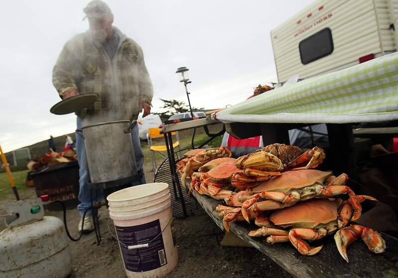 Fred Stewart, of Woodland cooks up crab while camping at the Doran Beach campground. Stewart and his family have been camping and crab fishing the past 34 Thanksgiving weekends.