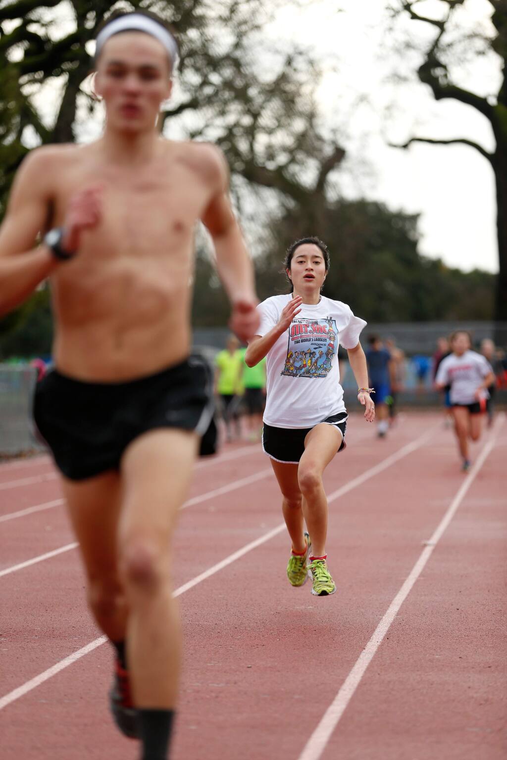 Santa Rosa High School senior Aimee Holland on a 600-meter run during track practice, in Santa Rosa, California on Wednesday, January 6, 2016. (Alvin Jornada / The Press Democrat)