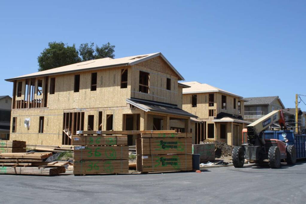 Dozens of homes are currently under construction, with some nearing completion, at Fox Hollow on Fulton Road in Santa Rosa on May 4, 2018. Sonoma County and the City of Santa Rosa may join forces to spur new housing development in certain areas. (GARY QUACKENBUSH / FOR NORTH BAY BUSINESS JOURNAL)