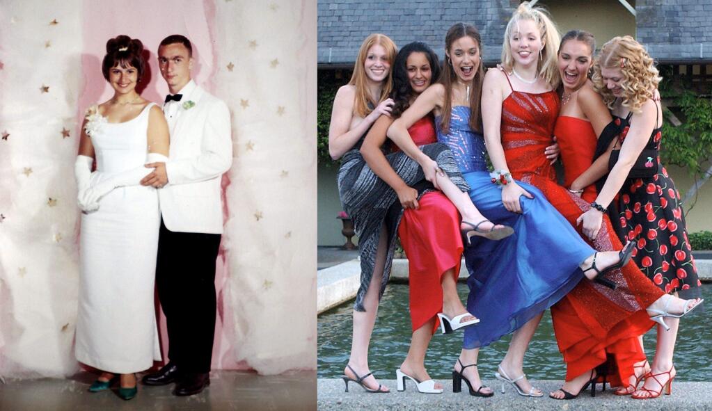 May is month for spring flowers and prom! Chances are you have a shoebox somewhere with an old photo of you in a funky bell-bottomed tux or flowing gown. Step back in time with our gallery of prom and formal dance photos then and now. (Press Democrat Archives)
